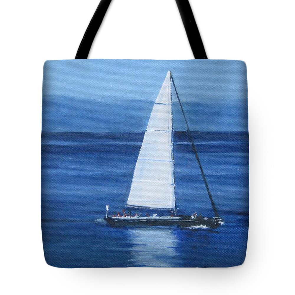Acrylic Tote Bag featuring the painting Sailing The Blues by Paula Pagliughi