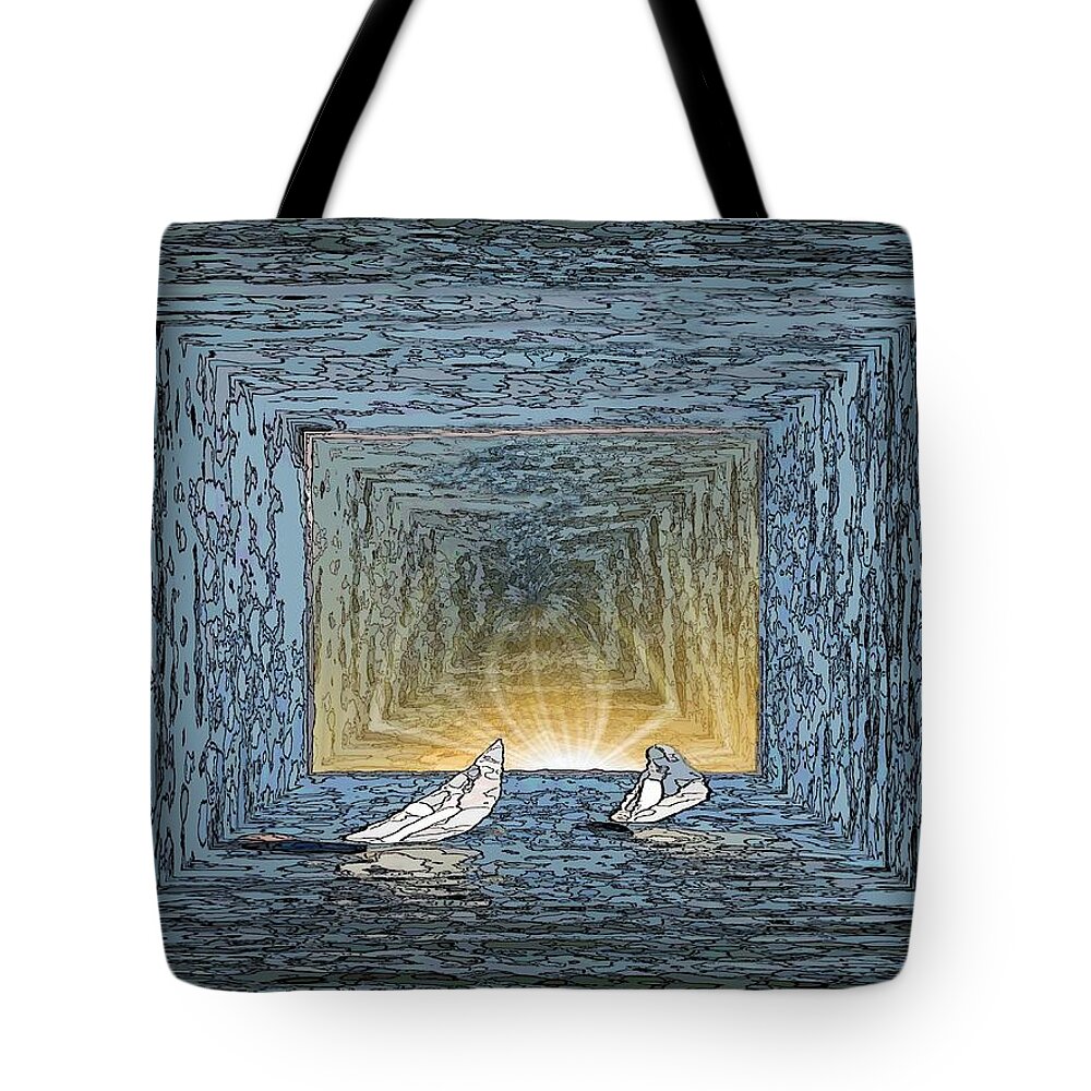 Abstract Tote Bag featuring the digital art Sailing To The Edge Of The Sunset by Tim Allen