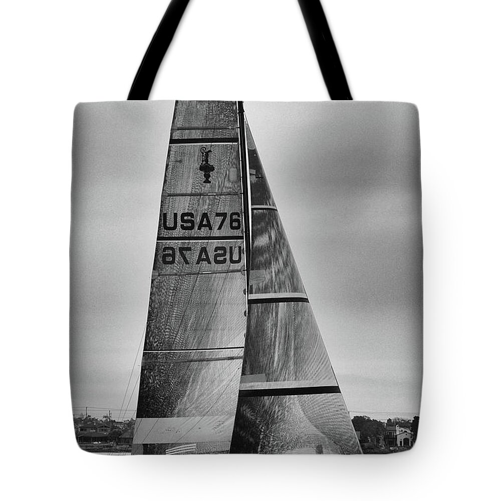 Sailing With Dolphins Tote Bag featuring the photograph Sailing with Dolphins by Mariola Bitner