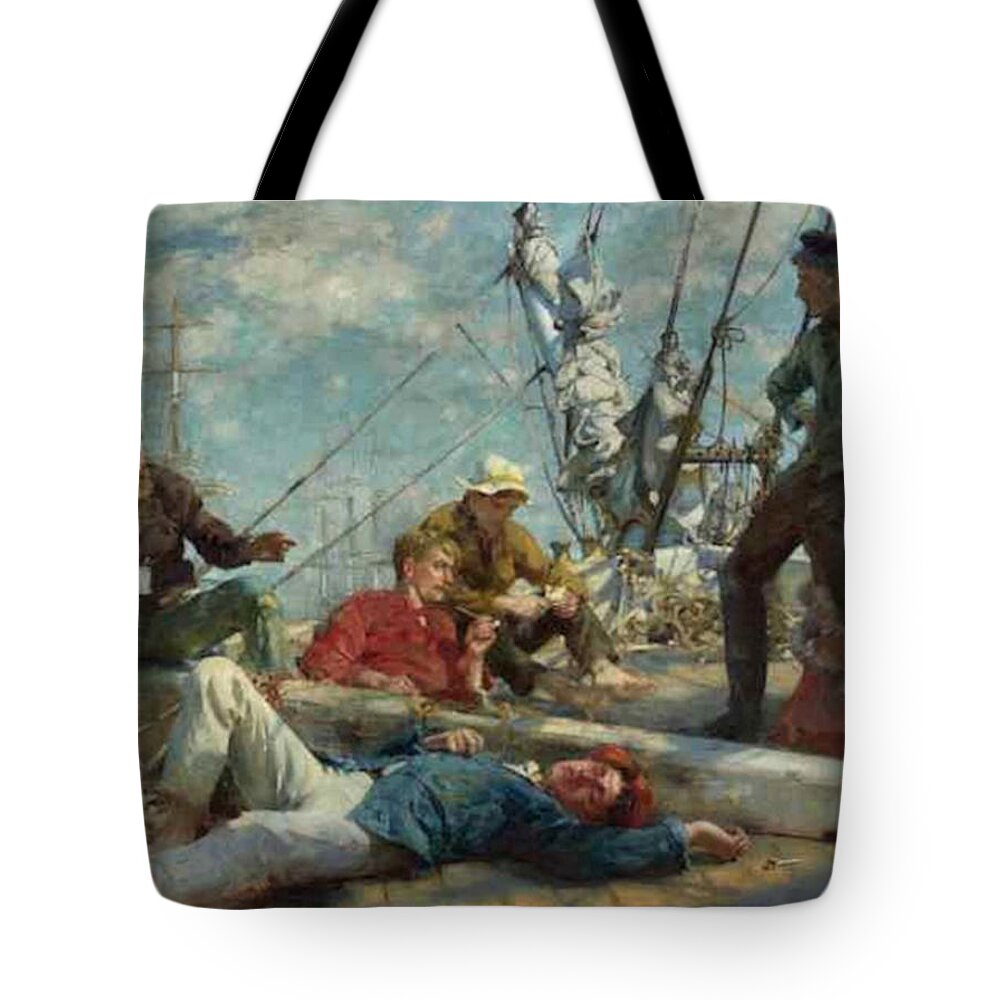 Henry Tote Bag featuring the painting Sailors Yarning by Henry Scott Tuke