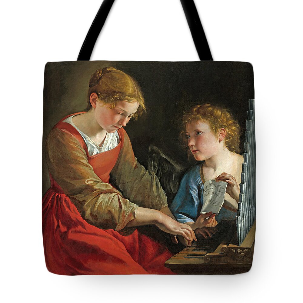 Orazio Gentileschi And Giovanni Lanfranco Tote Bag featuring the painting Saint Cecilia and an Angel by Orazio Gentileschi and Giovanni Lanfranco