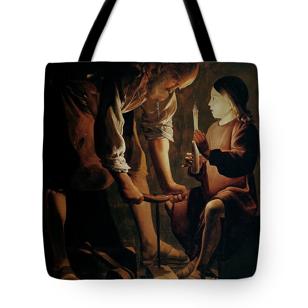 Georges De La Tour Tote Bag featuring the painting Saint Joseph the Carpenter by Georges de la Tour