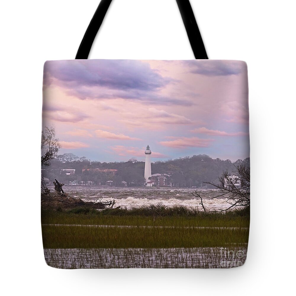 Lighthouses Tote Bag featuring the photograph Saint Simon Island Lighthouse by DB Hayes