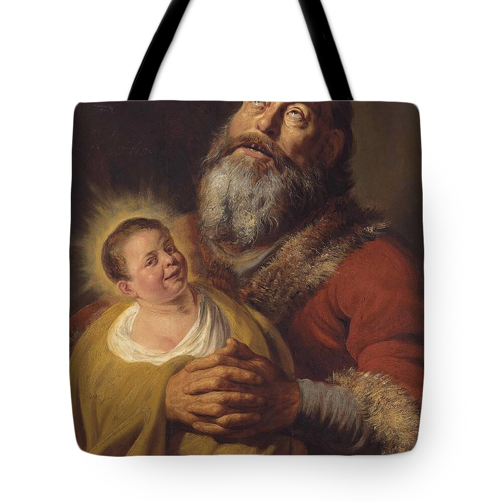 Jan Lievens Tote Bag featuring the painting Saint Simon with the Christ Child by Jan Lievens