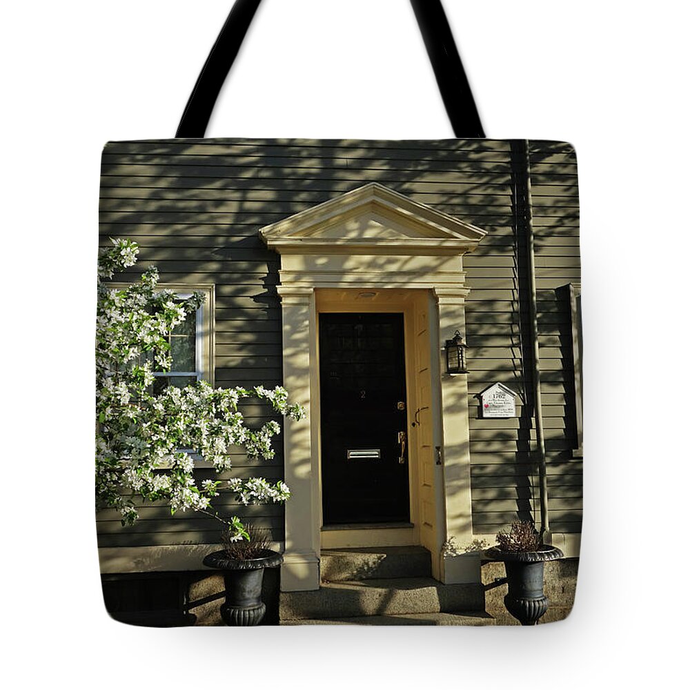 Salem Tote Bag featuring the photograph Salem Historical Home Trees and Shadows Salem MA by Toby McGuire