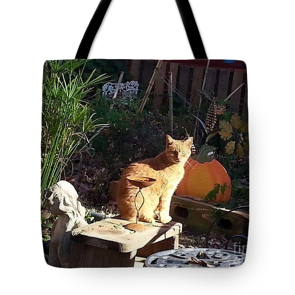 Cat Tote Bag featuring the photograph Salem in the Garden by Rabiah Seminole