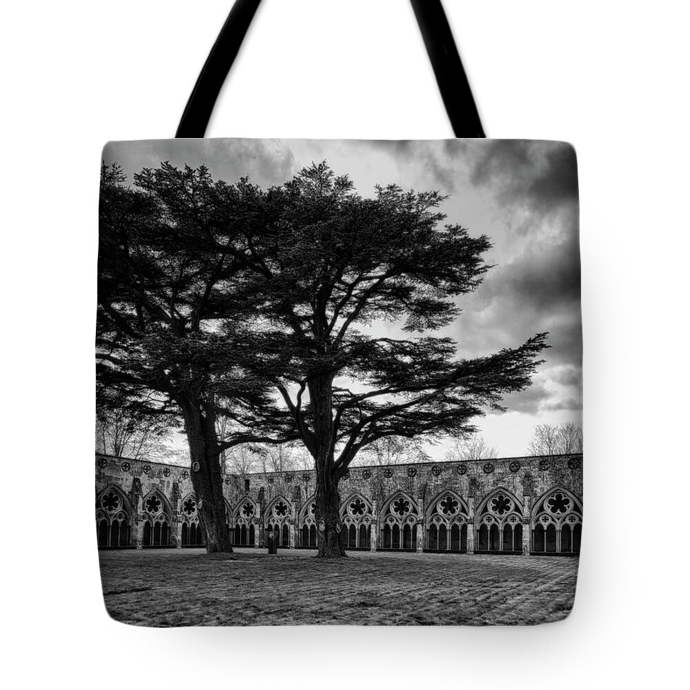 Church Tote Bag featuring the photograph Salisbury Cathedral Cloisters by Shirley Mitchell