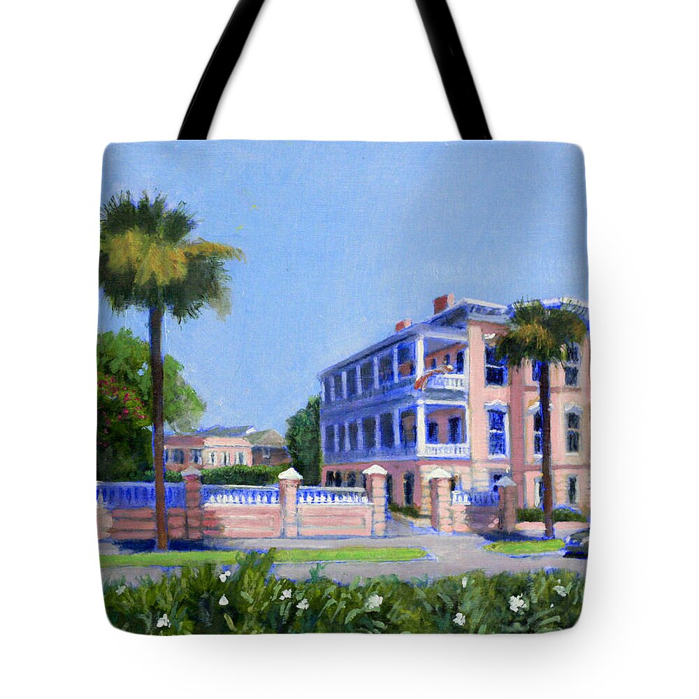 Salmon Colored House Tote Bag featuring the painting Salmon Mousse by David Zimmerman