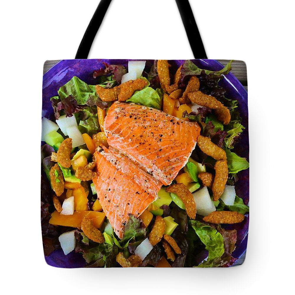  Tote Bag featuring the photograph Salmon Salad with Sesame Crunchies by Polly Castor