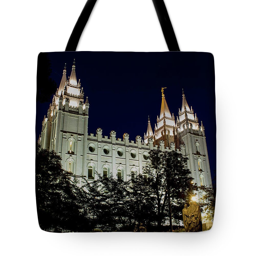 Trees Tote Bag featuring the photograph Salt Lake Temple at Night by K Bradley Washburn