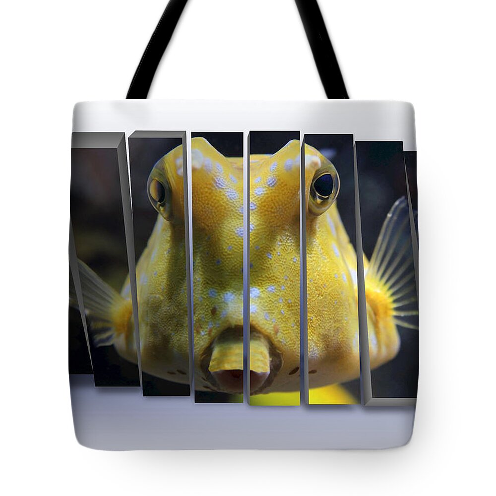 Cowfish Tote Bag featuring the mixed media Saltwater Cowfish by Marvin Blaine