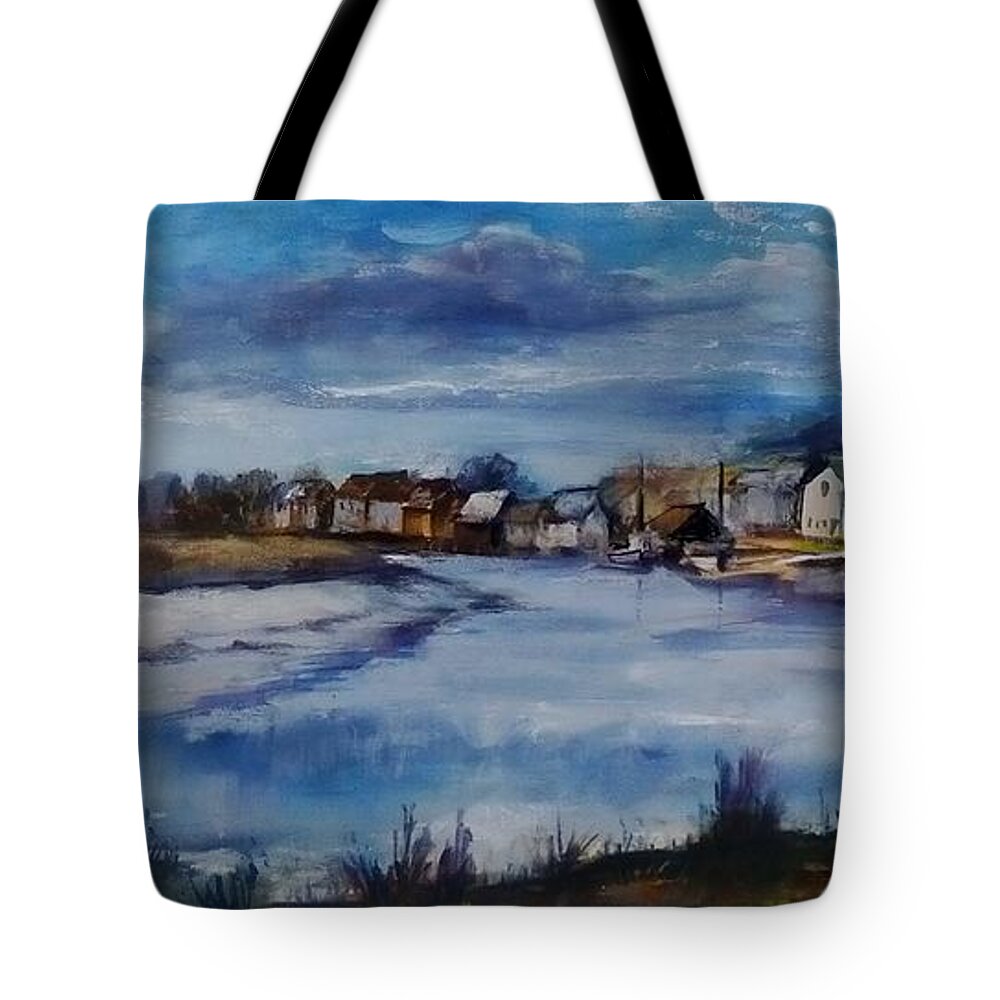 River Tote Bag featuring the painting Saltwater Village Riverside by Angelina Whittaker Cook
