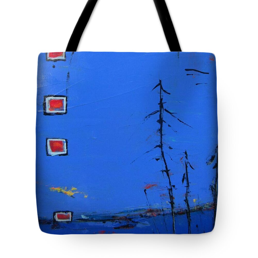 Blue Art Tote Bag featuring the painting Salut Abitibi by Francine Ethier