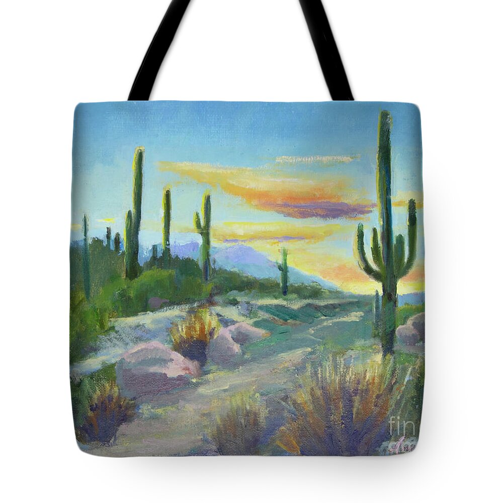 Sonoran Sun Tote Bag featuring the painting Salutation to the Tucson Sun by Maria Hunt