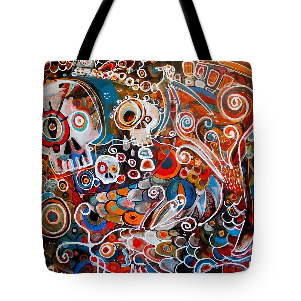 Skull Tote Bag featuring the painting Salvador and the giant Koi by Angie Wright