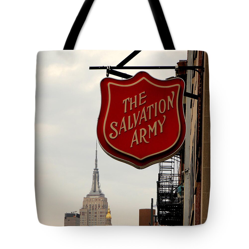 Salvation Army Tote Bag featuring the photograph Salvation Army New York by Andrew Fare