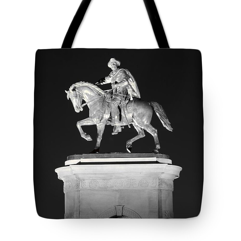 Houston Tote Bag featuring the photograph Sam Houston - Black and White by David Morefield