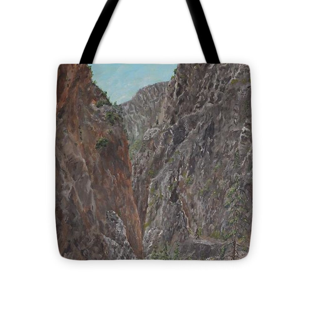 Samaria Tote Bag featuring the painting Samaria Gorge by David Capon