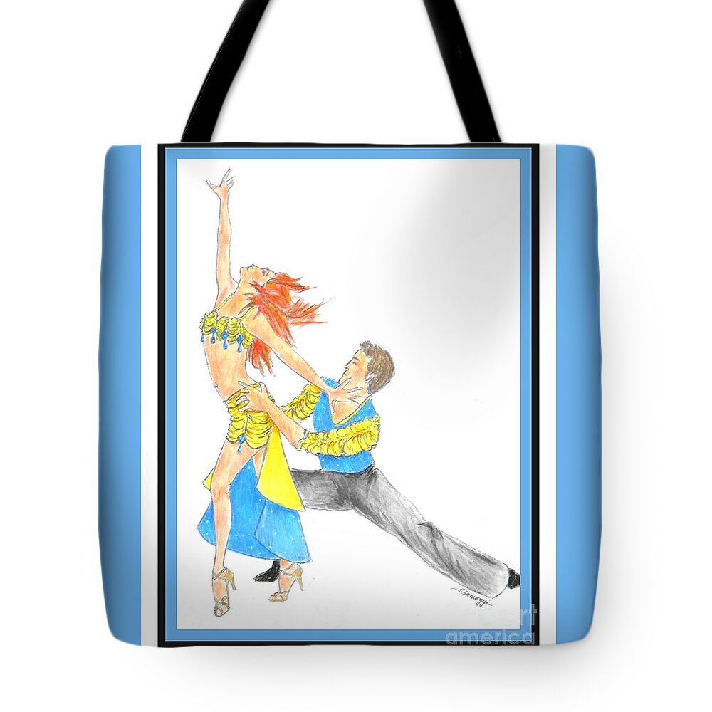 Energy Tote Bag featuring the drawing Samba - Portrait of 2 Samba Dancers by Jayne Somogy