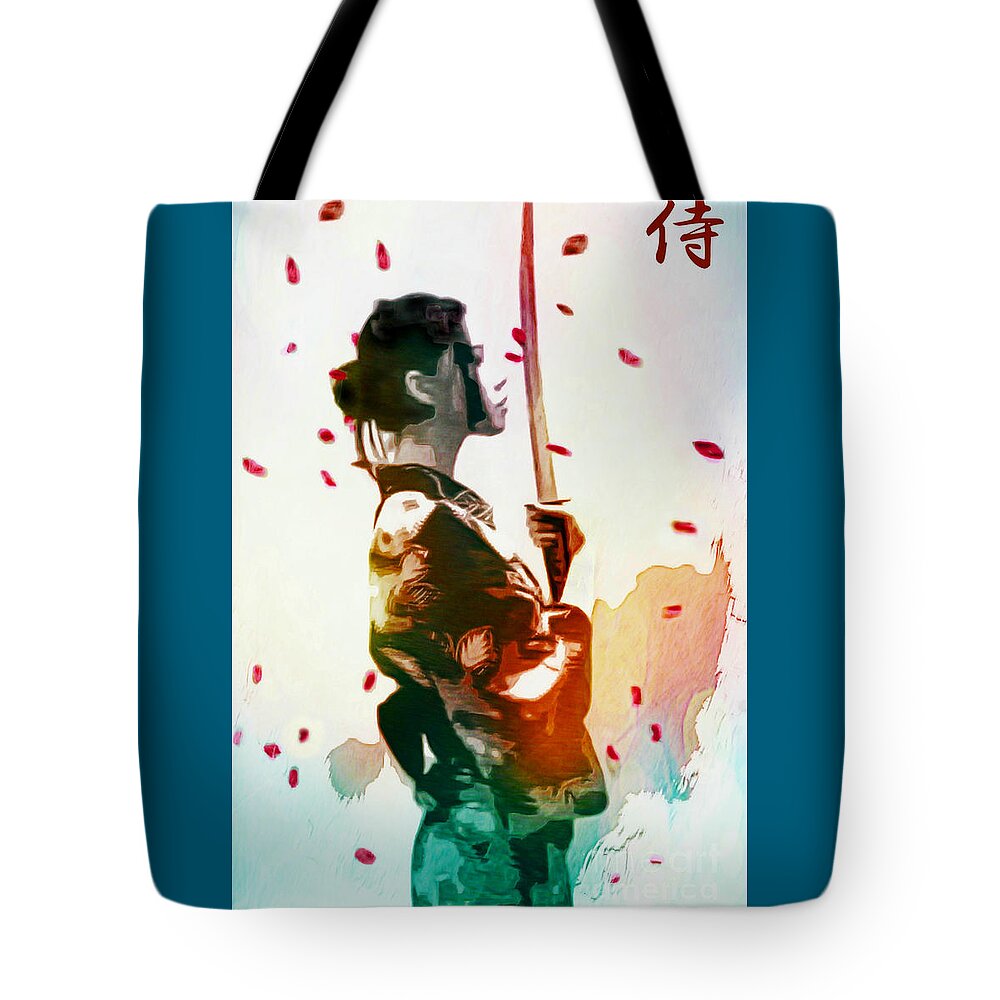Samurai Tote Bag featuring the painting Samurai Girl - Watercolor Painting by Ian Gledhill