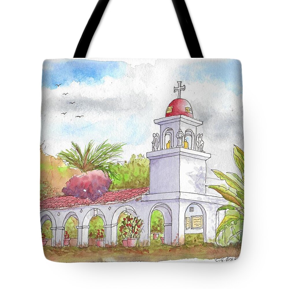 Churchs Tote Bag featuring the painting San Clemente Mission Parish, Bakersfield, California by Carlos G Groppa