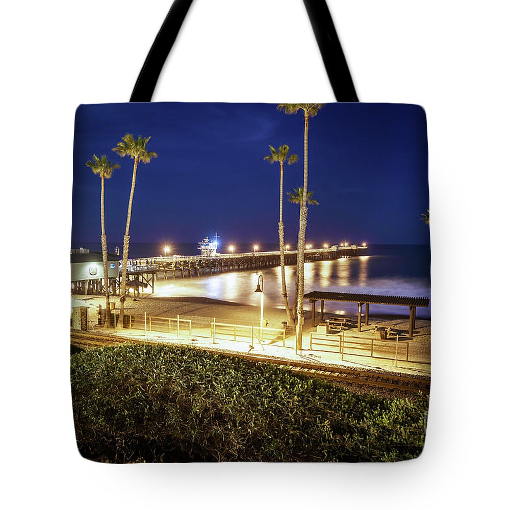 2017 Tote Bag featuring the photograph San Clemente Pier at Night High Resolution Photo by Paul Velgos