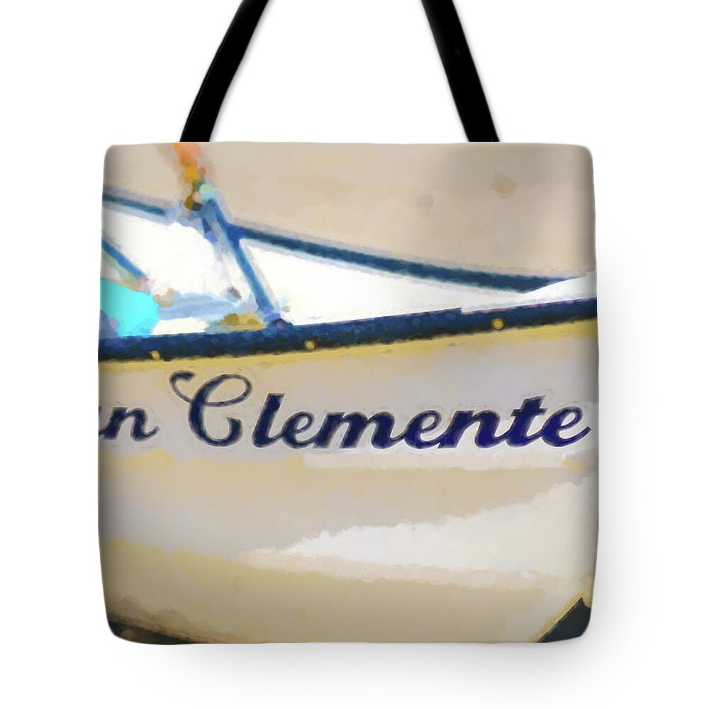 Boat Tote Bag featuring the digital art San Clemente To The Rescue Lifeguard Boat Watercolor 2 by Scott Campbell