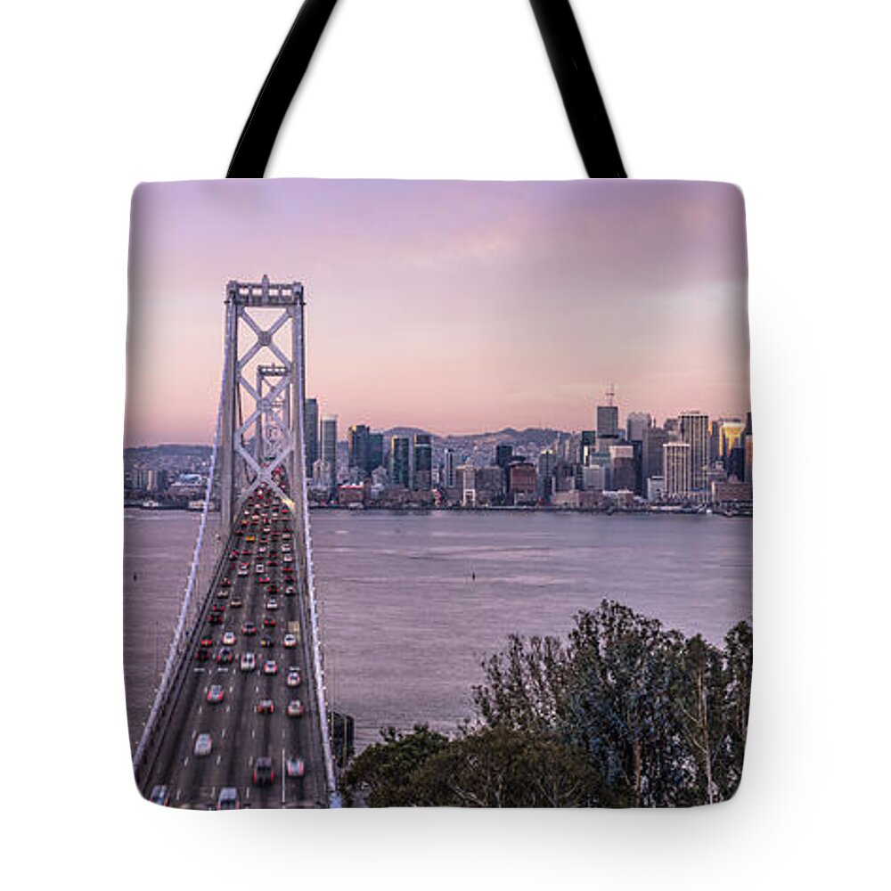 San Francisco Tote Bag featuring the photograph San Francisco and Bay Bridge Sunrise by John McGraw
