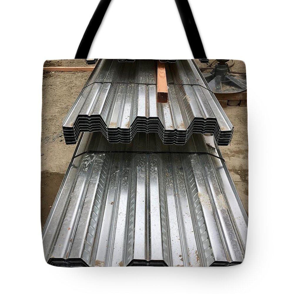 Construction Materials Light Texture Composition Contrast Tote Bag featuring the photograph San Francisco Central Subway Project 1-3 by J Doyne Miller