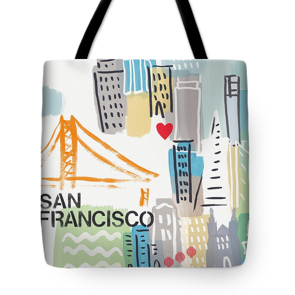 San Francisco Tote Bag featuring the painting San Francisco Cityscape- Art by Linda Woods by Linda Woods