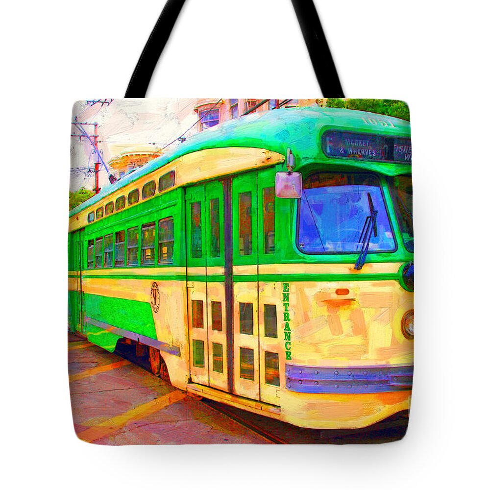 Wingsdomain Tote Bag featuring the photograph San Francisco F-Line Trolley by Wingsdomain Art and Photography
