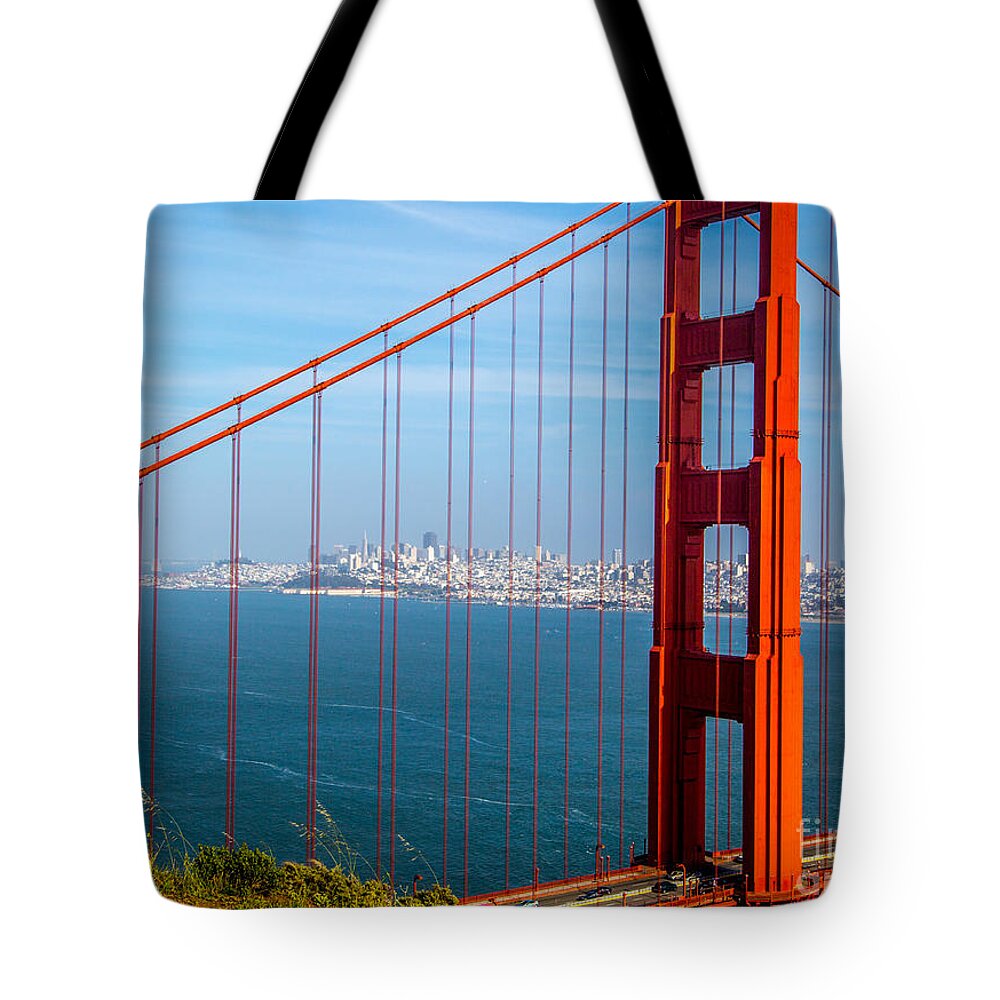 San Francisco Tote Bag featuring the photograph San Francisco thru Golden Gate Bridge by Lev Kaytsner
