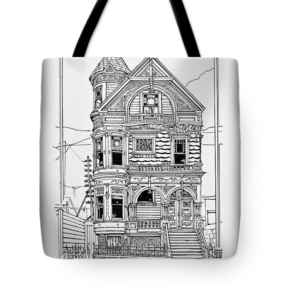 San Francisco Victorians Tote Bag featuring the drawing San Francisco Victorians by Ira Shander