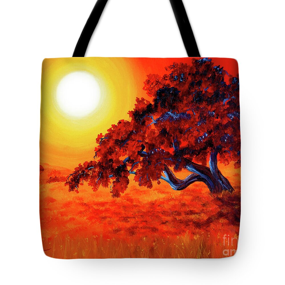 Painting Tote Bag featuring the painting San Mateo Oak in Bright Sunset by Laura Iverson