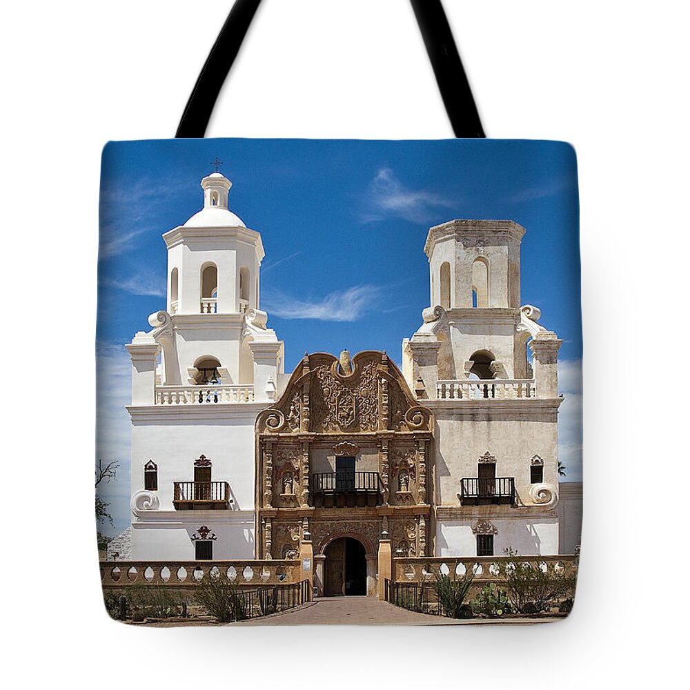 San Xavier Tote Bag featuring the photograph San Xavier Mission by Tim Hightower
