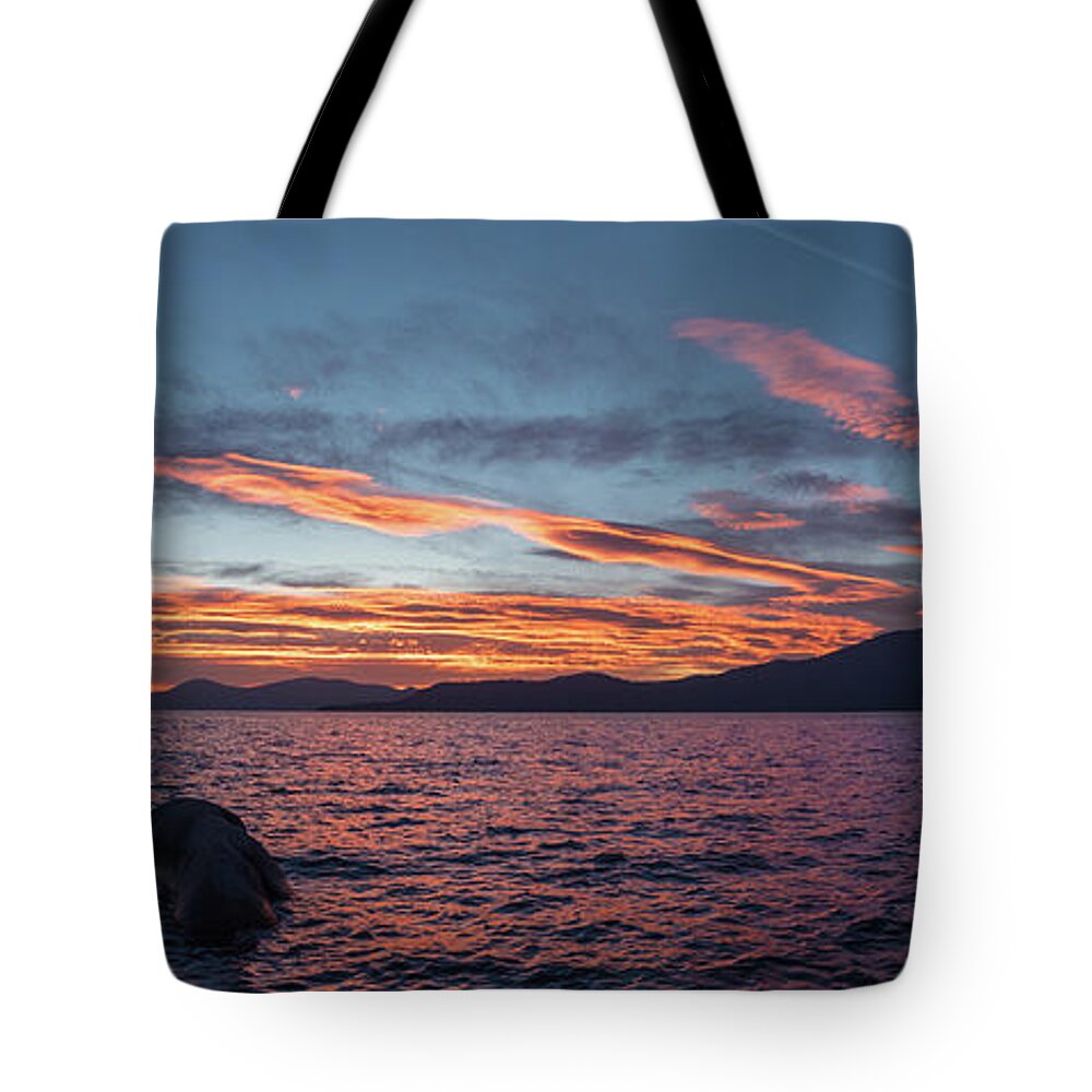 Sunset Tote Bag featuring the photograph Sand Harbor Sunset Pano2 by Martin Gollery