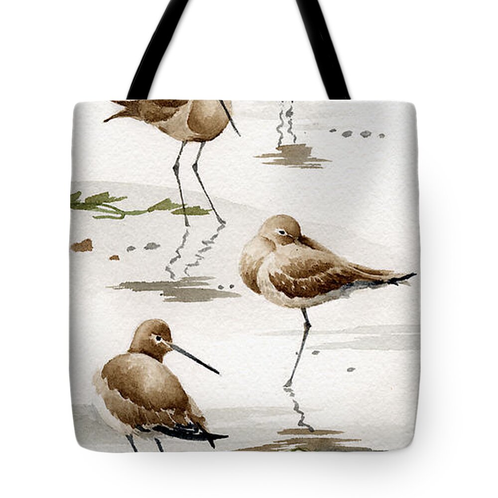 Sand Tote Bag featuring the painting Sand Pipers 2 by David Rogers
