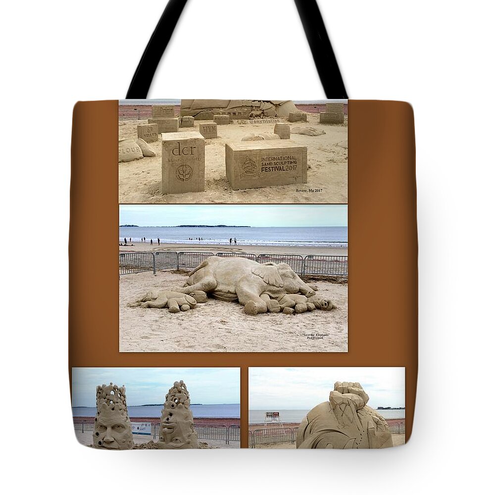 Sand Tote Bag featuring the photograph Sand Sculpture Collage by Caroline Stella