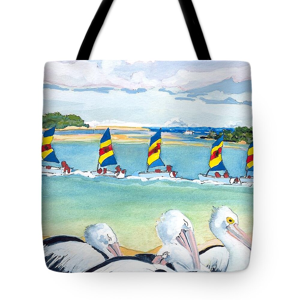 Noosa & Nearby Tote Bag featuring the painting Sandbank Siesta - Munna Point by Joan Cordell
