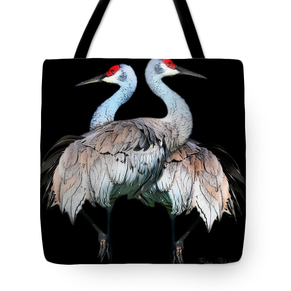 Sandhill Cranes Tote Bag featuring the painting Sandhill Crane Mirror Image by Barbara Chichester