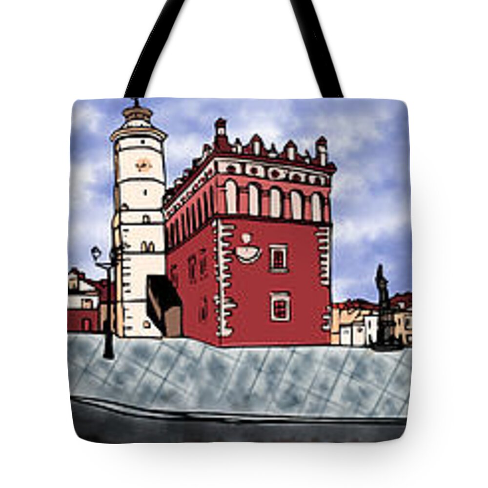 Old-town Tote Bag featuring the digital art Sandomierz city by Piotr Dulski