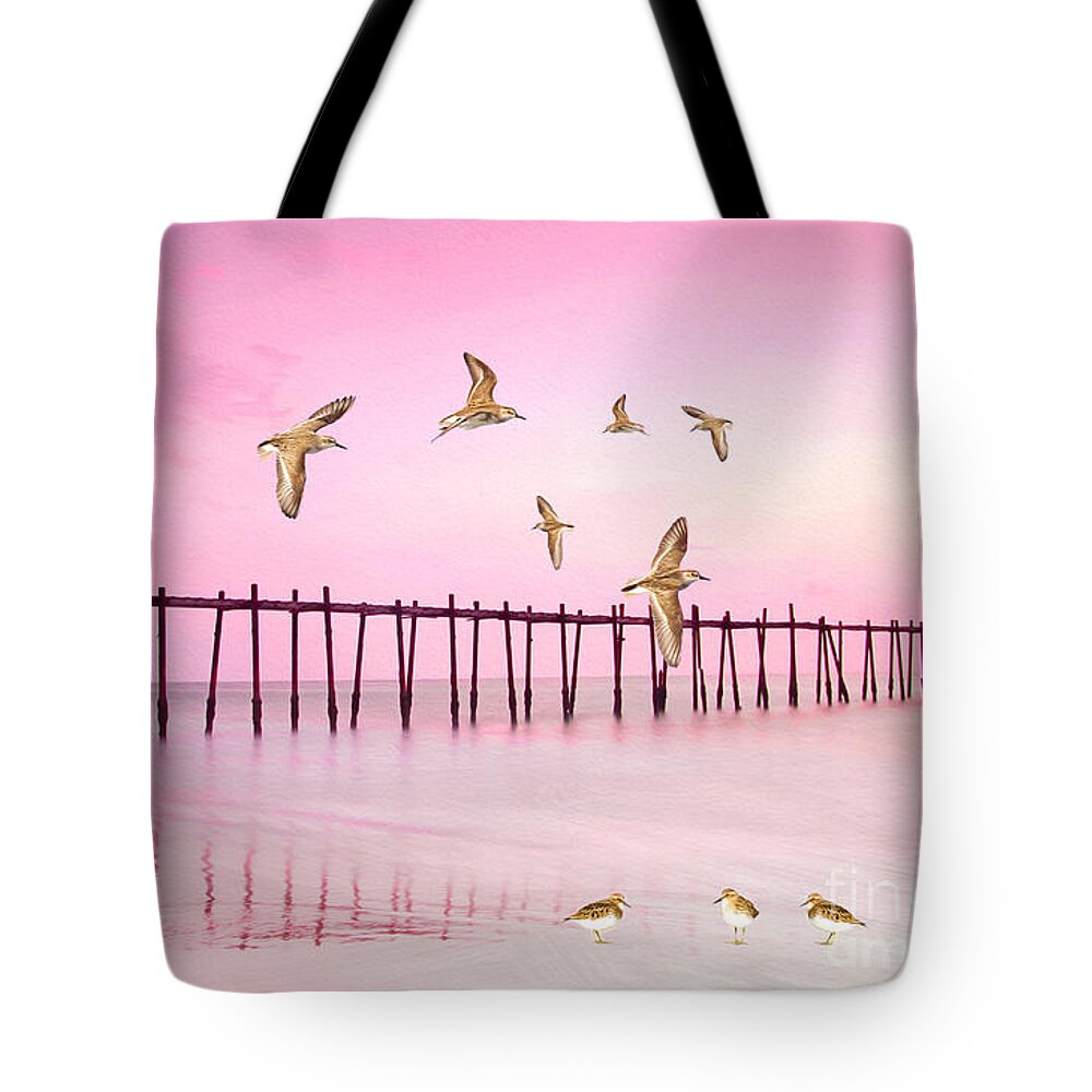 Sandpipers Tote Bag featuring the photograph Sandpiper Sunset by Laura D Young
