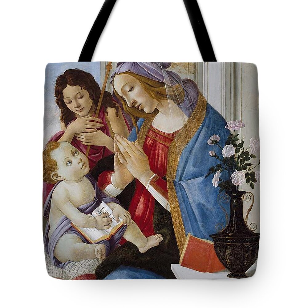 Virgin And Child With Saint John The Baptist About 1500 Tote Bag featuring the painting Sandro Botticelli by Sandro Botticelli