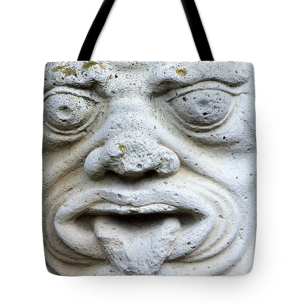 Sculpture Tote Bag featuring the photograph Sandstone Sculpture at the main entrance of the Corvey monastery by Eva-Maria Di Bella