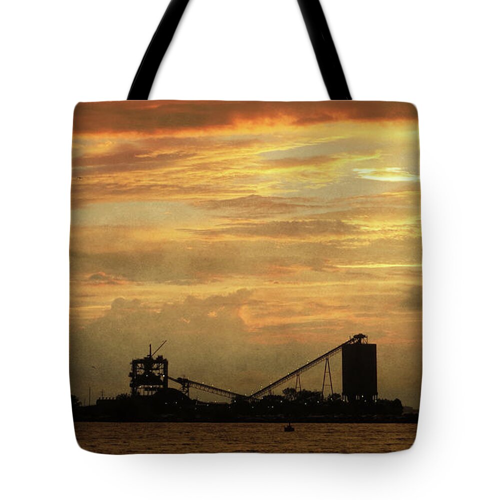 Sandusky Coal Dock Tote Bag featuring the photograph Sandusky Coal Dock Sunset by Shawna Rowe