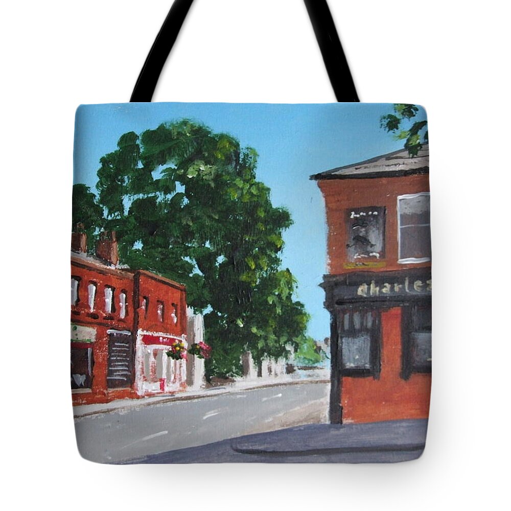 Sandycove Tote Bag featuring the painting Sandycove Village by Tony Gunning