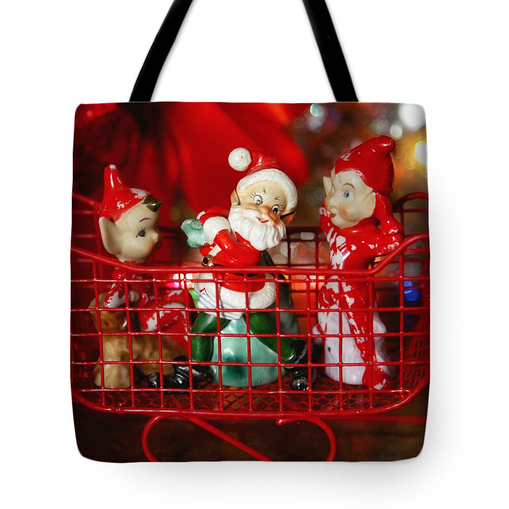 Santa Tote Bag featuring the photograph Santa and his Elves by Toni Hopper