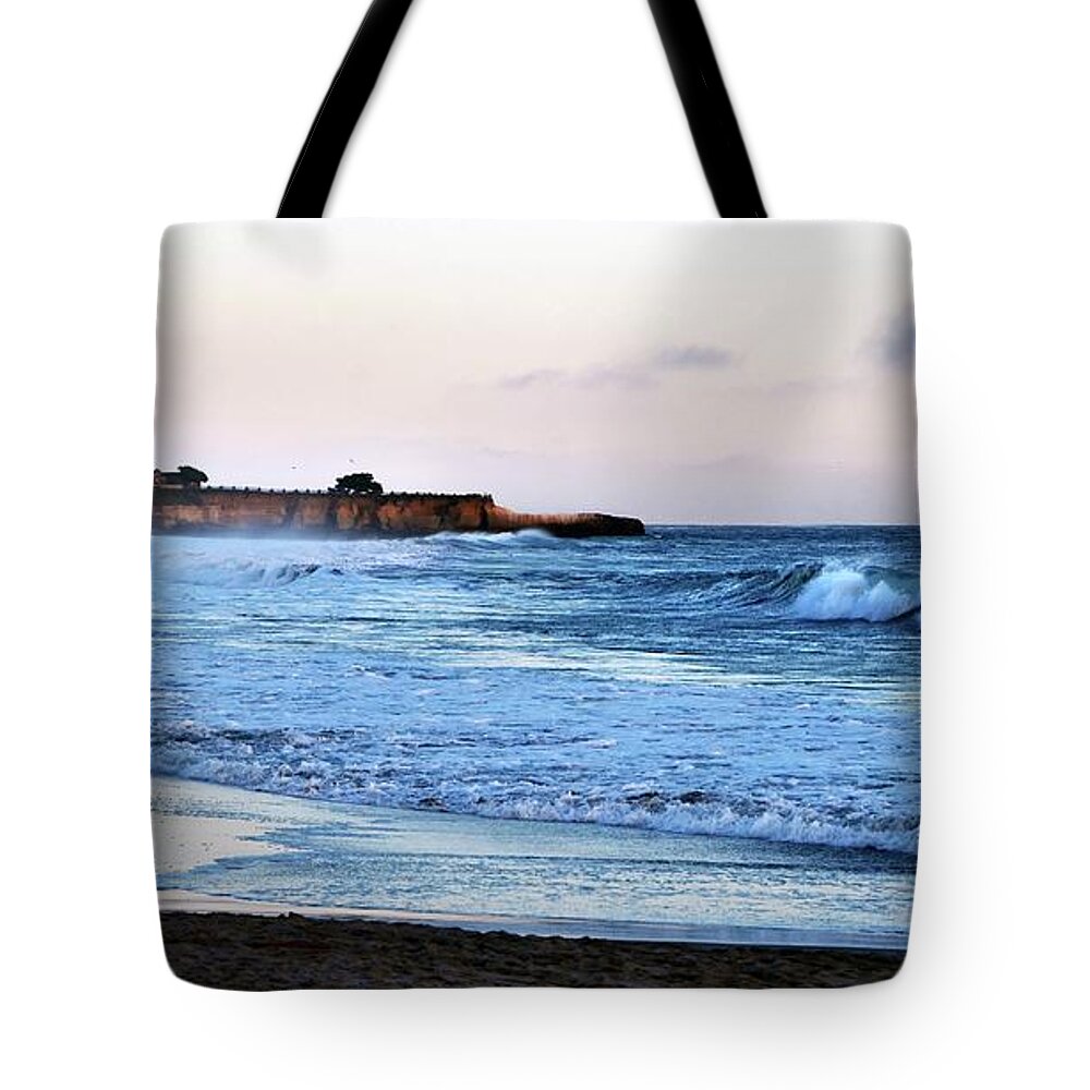 Santa Cruz Tote Bag featuring the photograph Santa Cruz Bay Waves by Marilyn MacCrakin