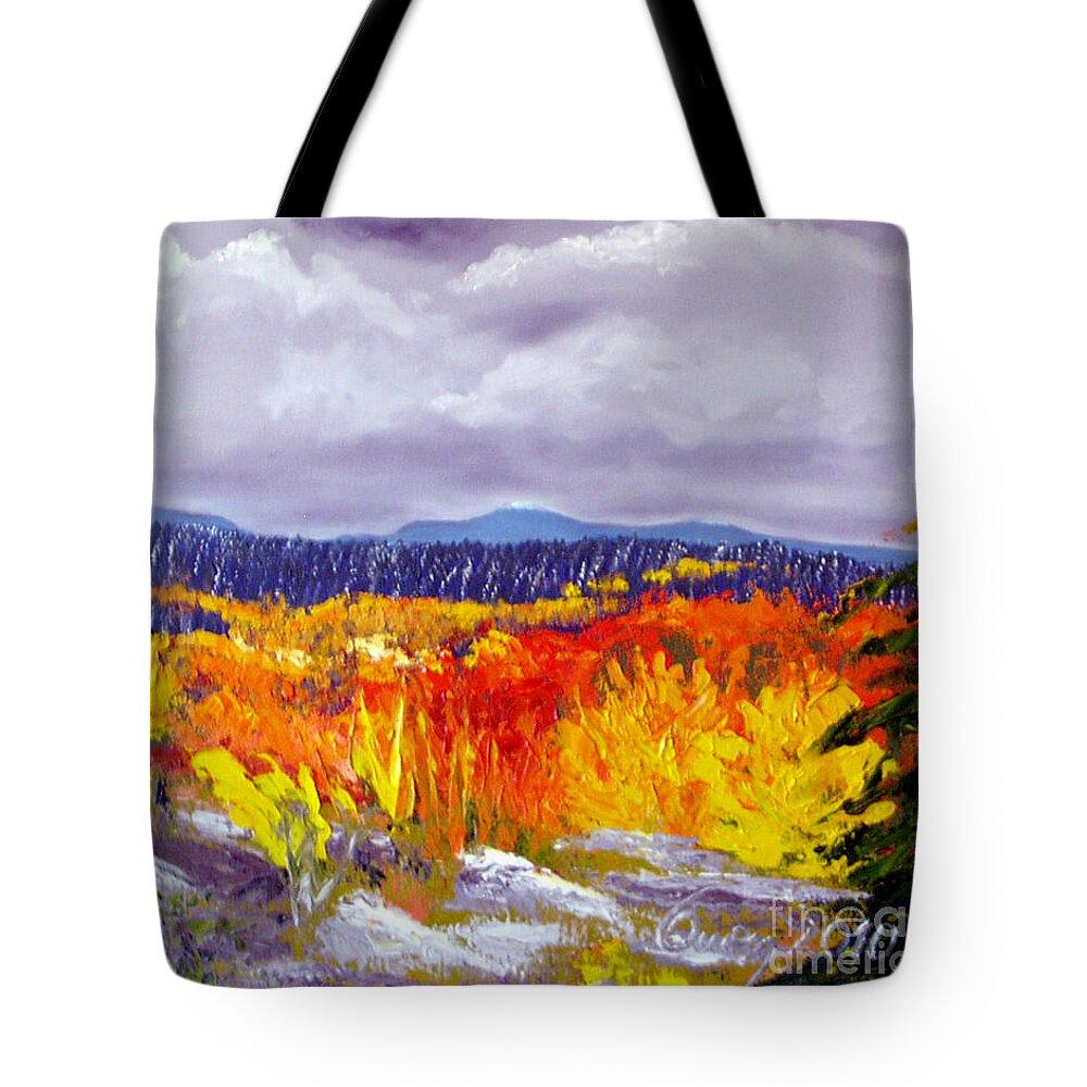 Landscape Tote Bag featuring the painting Santa Fe Aspens series 1 of 8 by Carl Owen