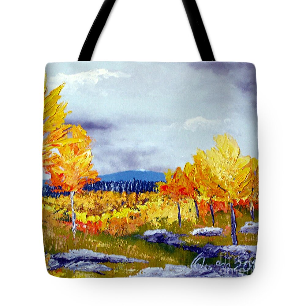 Landscape Tote Bag featuring the painting Santa Fe Aspens series 6 of 8 by Carl Owen
